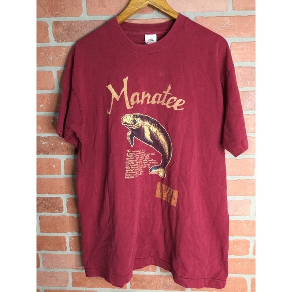 Vintage Single Stitch Fruit of the Loom Manatee Graphic T-Shirt Short Sleeves XL - Picture 1 of 7